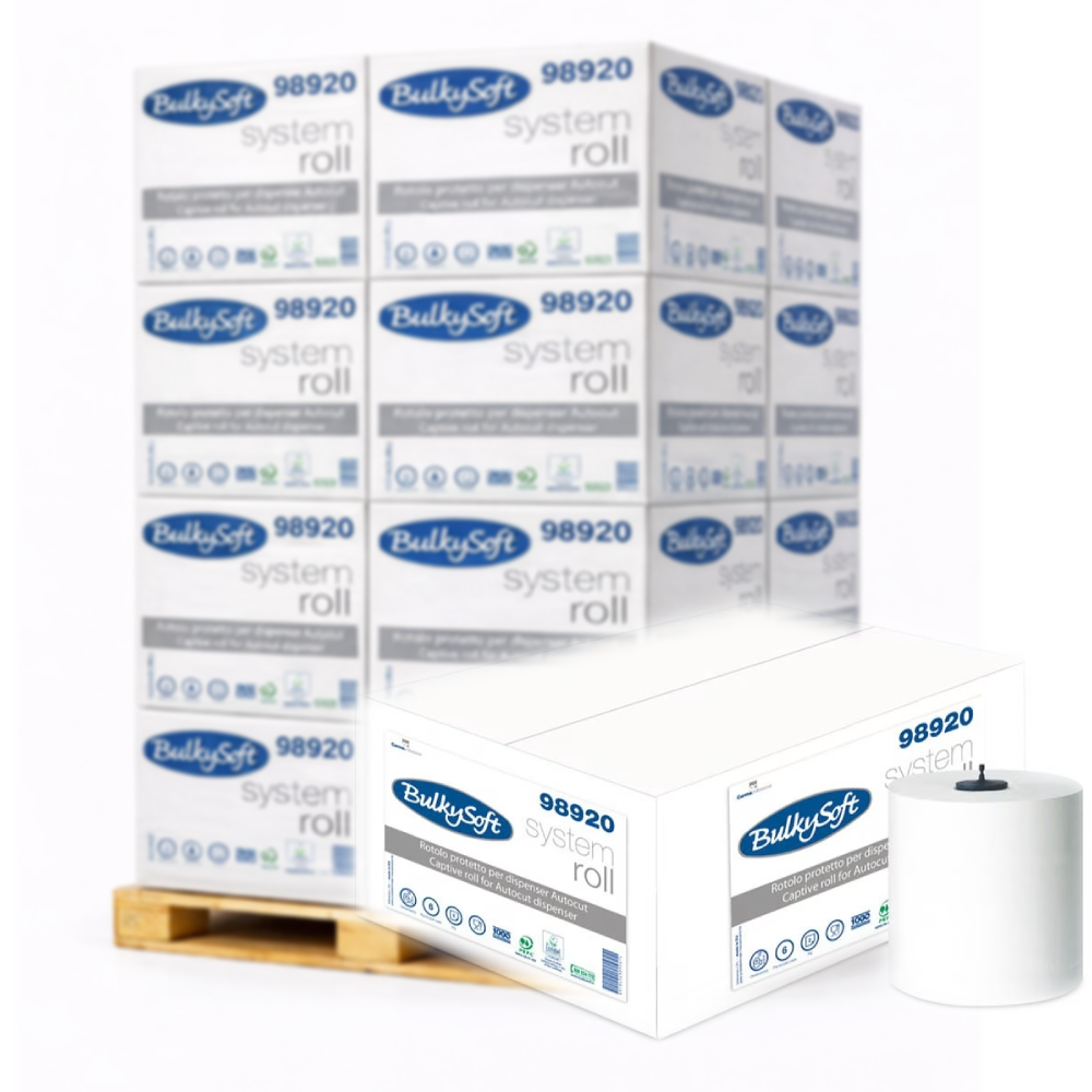 BulkySoft 98920 Handtuchrollen 2-lagig weiss – unperforiert (900 m Karton)