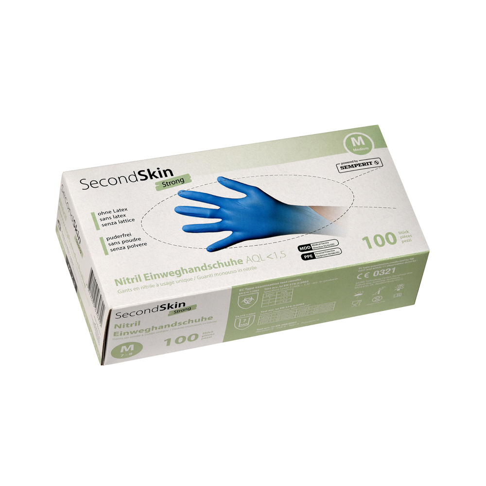 SECONDSKIN STRONG-Einweghandschuh, blau, puderfrei, Nitril